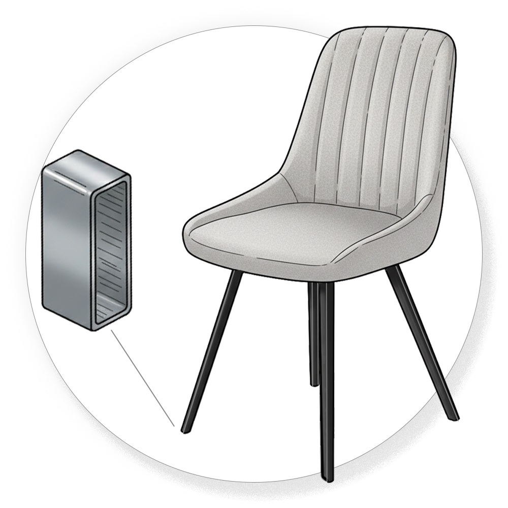 Angled rectangular chair legs
